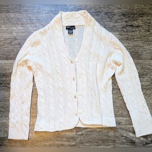 Grace Cashmere Cream Button-Up Sweater | Cable Edge | Medium